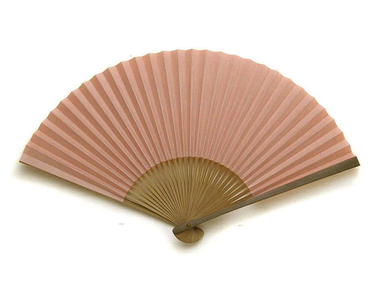 folding made with woven in a beautiful made in Japan in Handcrafted by with a traditional Japanese Features a Kyoto-style fan, paper, ibis-pink color.