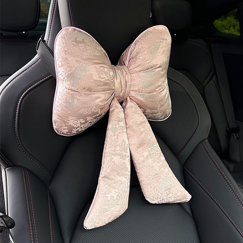 New car headrest waist rest new Chinese creative car decorative throw pillow bow streamer car cushion