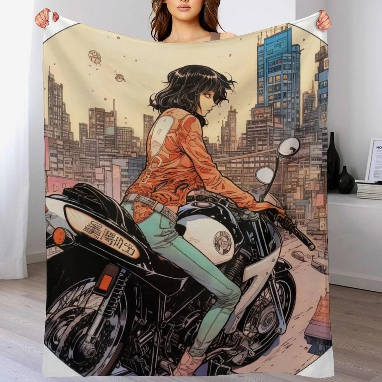 Anime Bike Woman sticker Throw Blanket All Season Lightweight Soft Blanket for Bed 102x76cm(40x30in)