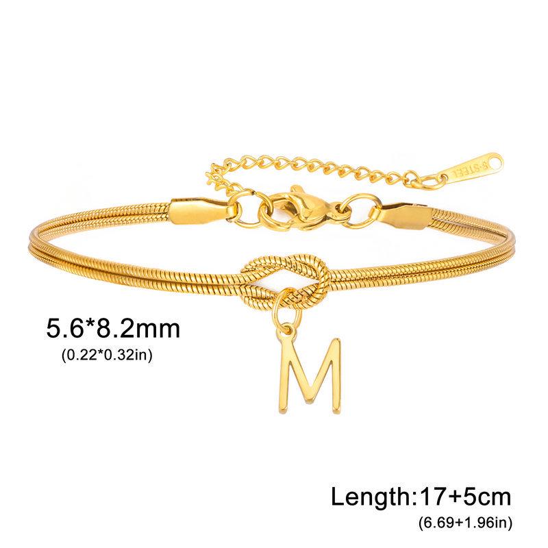 Stainless Steel 26-Letter Bracelet & Anklet with Double-Layer Knotted Snake Bone Chain