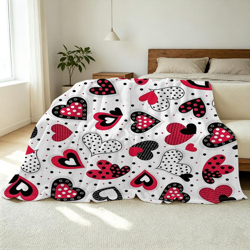 Lightweight Heart Print Flannel Blanket | Soft, Warm & Skin-friendly, Ideal for Home Decor, Relaxing, Car Use, Perfect Valentine's Gift