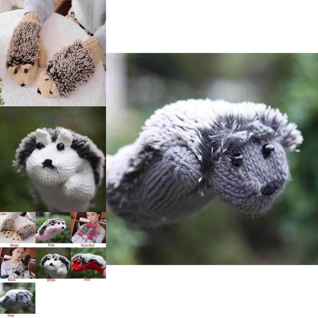 Cozy Women Girls Warm Cartoon Hedgehog Gloves Soft Knitted Winter Mittens