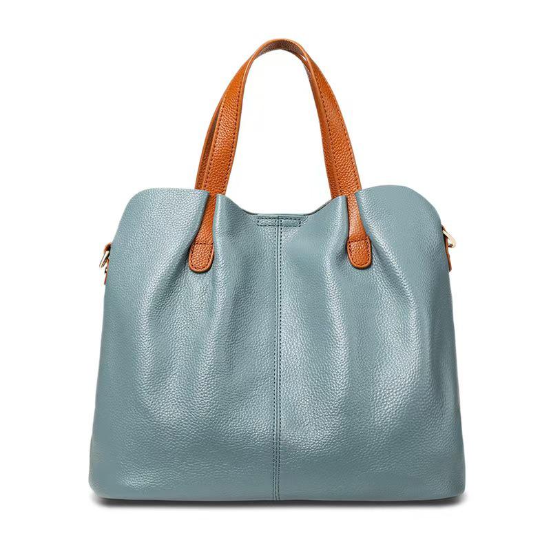 Sac cabas mère-fille de luxe en cuir véritable bicolore: Sac à bandoulière grande capacité pour femmes