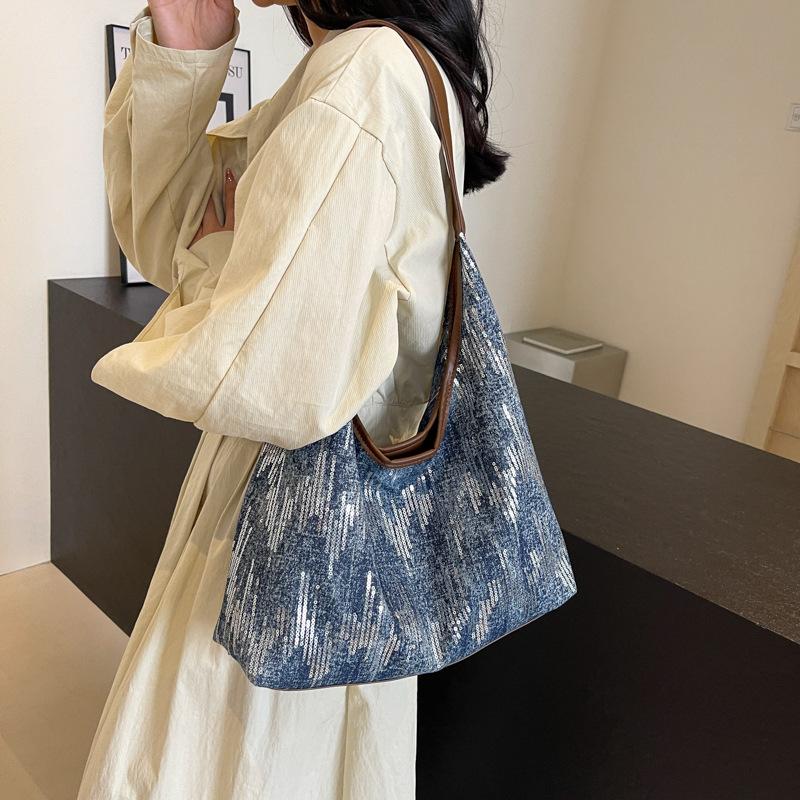 Popular Denim Women's Bags New Casual Simple Large Capacity Shoulder Underarm Bag Portable Tote Bag