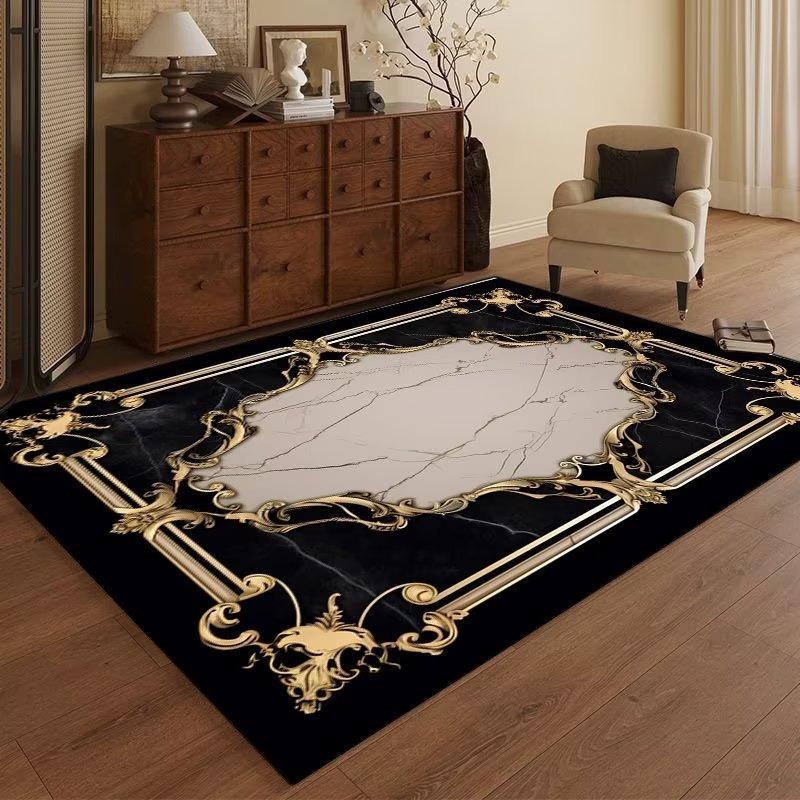 Modern Luxury Carpet Living Room Decor Non-slip Coffee Tables Geometric Foot Mat Large Black Gold Area Decoration Bedroom Rug