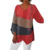 Top Retro Autunnale con Scollo a V e Stampa Artistica a Maniche Lunghe da Donna