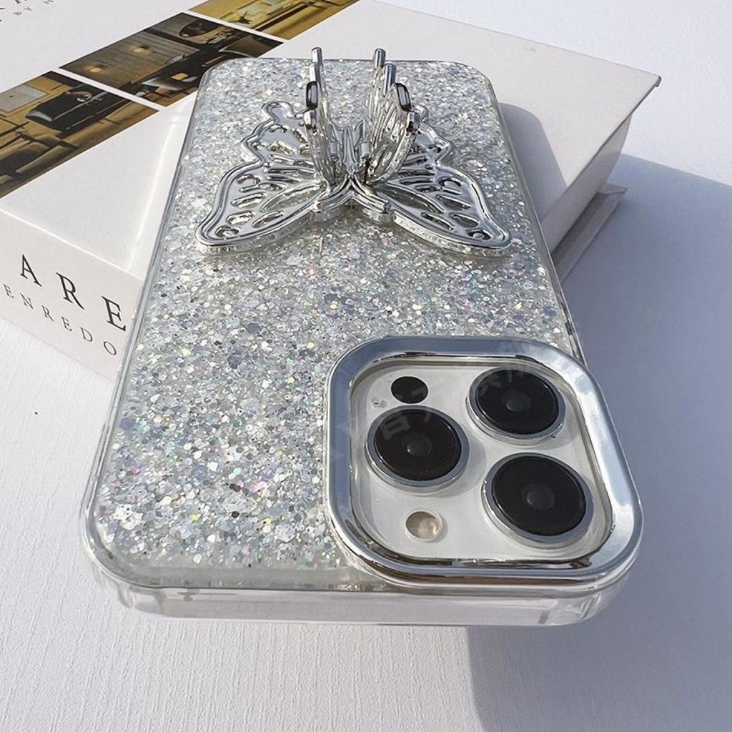 Apple 15Pro Butterfly Mobile Phone Case for iPhone14 Epoxy Sequins High-end Women's Internet Celebrity 13 Soft Case