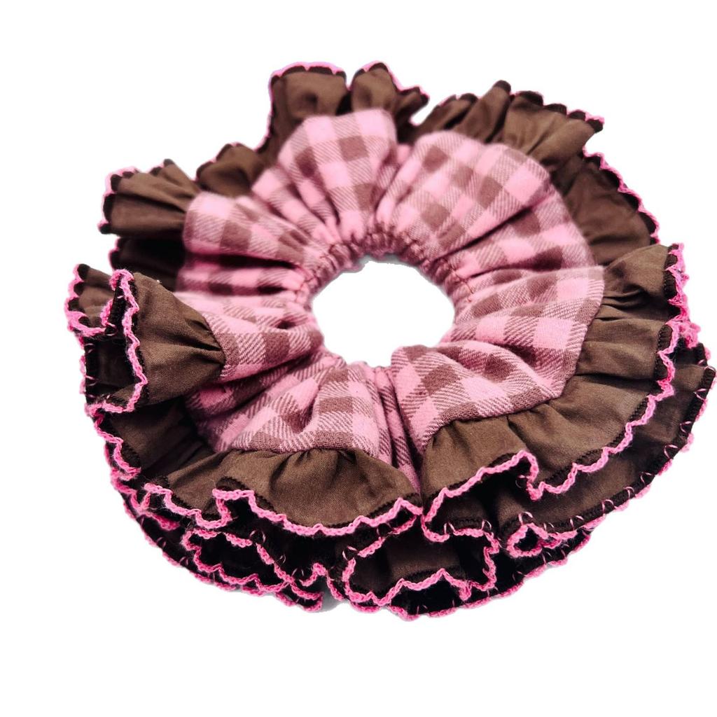 Süßes koreanisches Karomuster Rüschen Scrunchie: Vielseitiges Haargummi