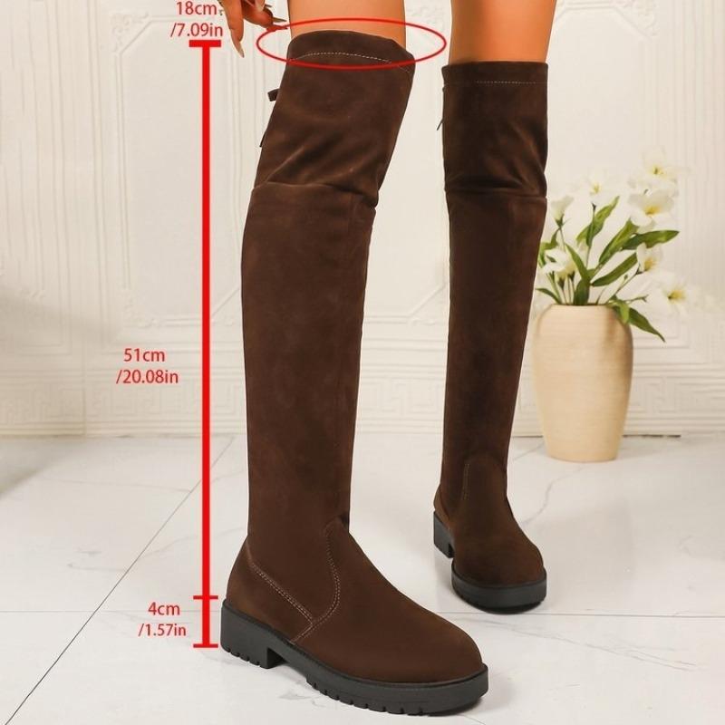 Women's Brown Suede Back-Lace Over-the-Knee Tall Boots – Autumn/Winter Chunky Platform Block Heel Rider Boots