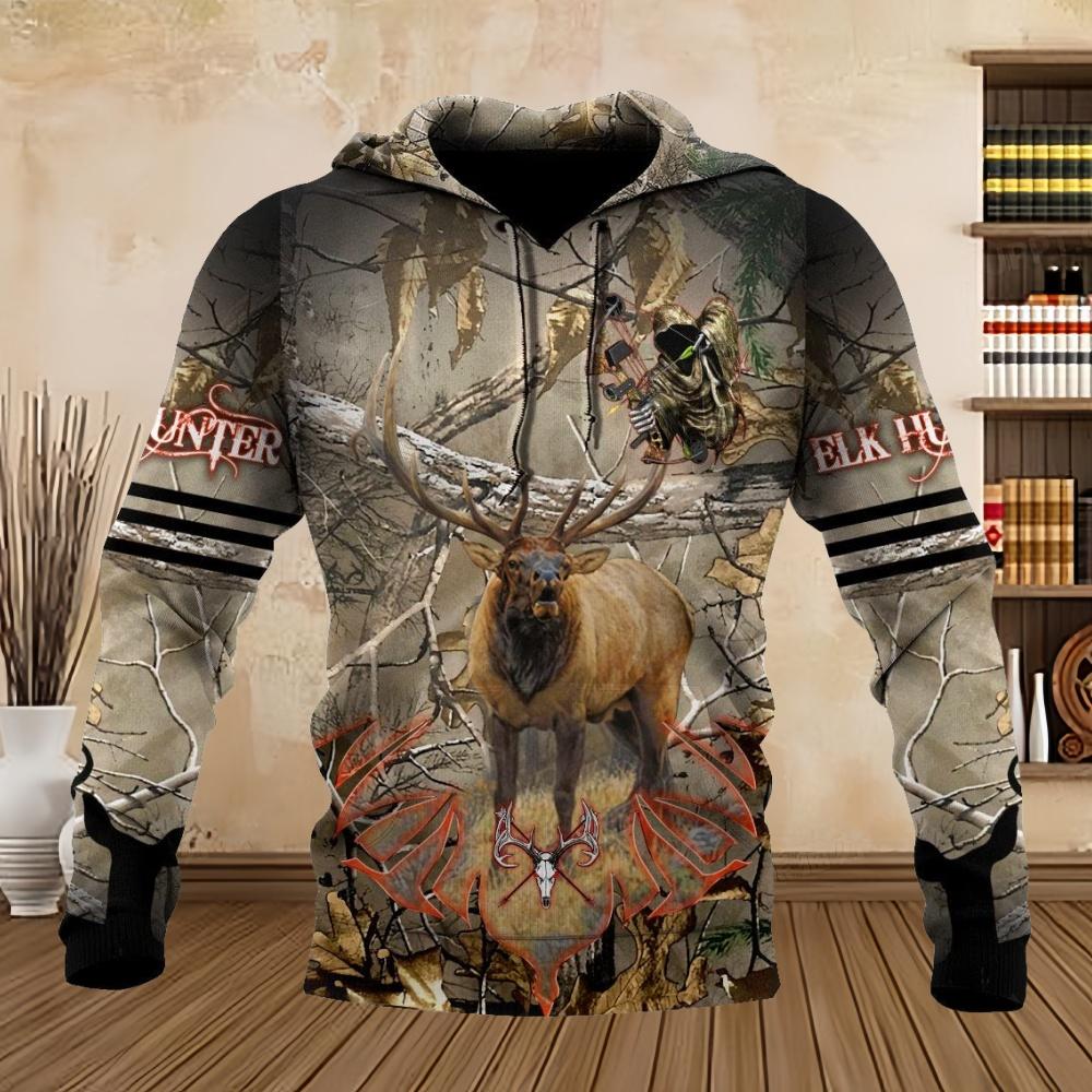 New In Sweatshirts Street Deer Graphic Long Sleeves Zipper Hoodie Tops Autumn Comfortable Kangaroo Pocket Oversized Zipup Hoodie