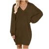 Women Winter Sweater Knit Turtleneck Warm Long Sleeve Pocket Sweater Dress