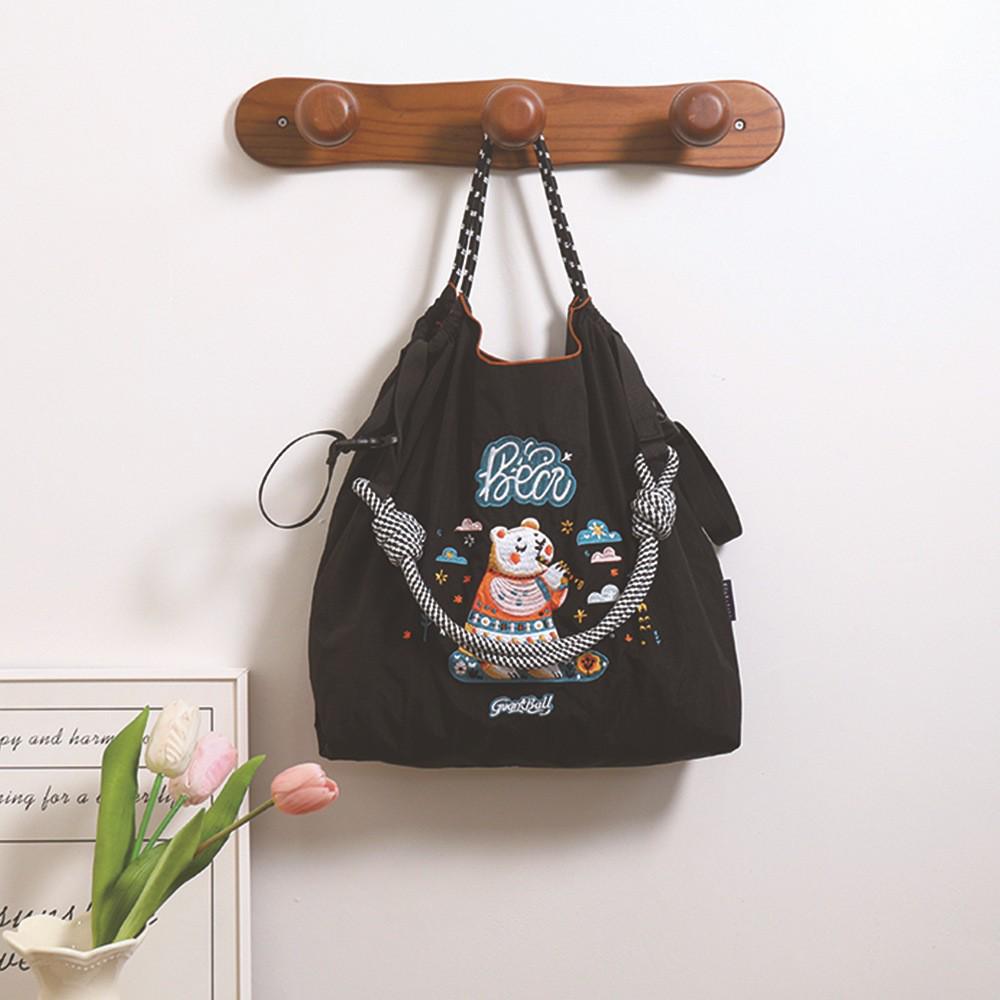 Japanese Style Handmade Waterproof Nylon Canvas Bag with Embroidered Patterns, Large Capacity