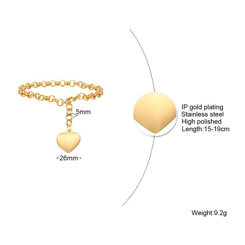 Heart Chain Bracelet Role Link for Women Stainless Steel Gold Color Love Bangle Valentine Gifts Adjustable 15cm To 19cm