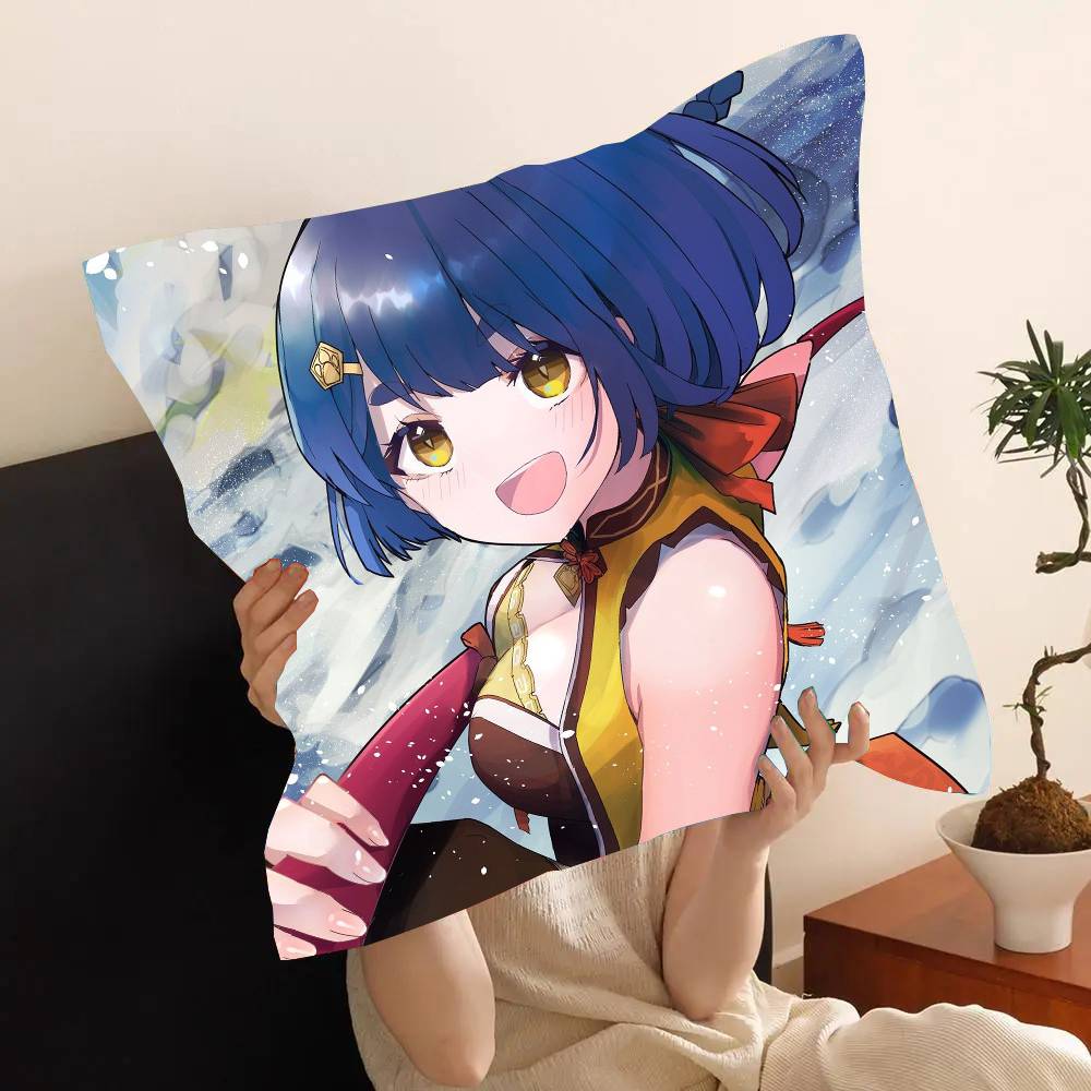 Mao Xiangling Anime Genshin I-Impact Game Pillow Case Fashion Square Pillowcase Bedroom Sofa Room Ins Decoration Leisure