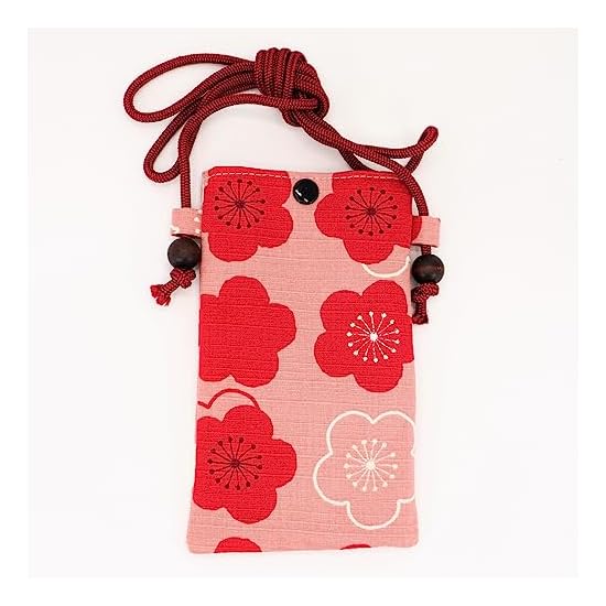 Maruzen Pochette Smartphone Accessory Pouch, Plum Blossom, Crimson Plum, Made in Japan, Pink, Approx