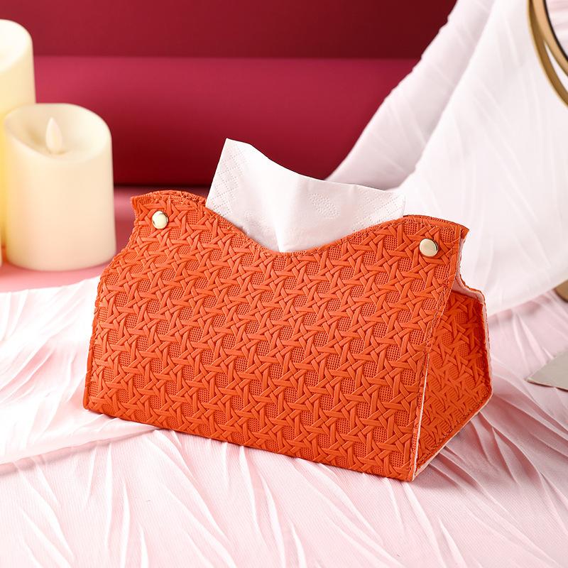 PU Leather Tissue Box Cover Decorative Rectangle Napkin Holder with Snap Button Closure for Home Office Car Use