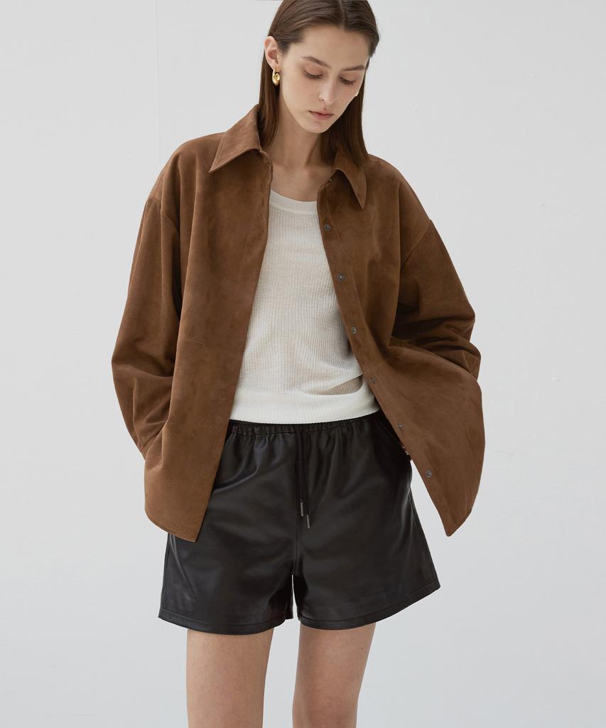 Beleudemaleu Italian Nappa Lambskin Banding Shorts