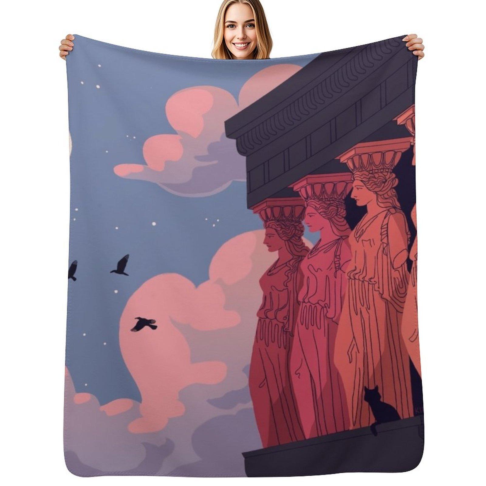 Caryatids at Dusk Throw Blanket Cozy Throw Blanket Birthday Gift for Him Her Size: 75*100cm, Weight: 230 GSM