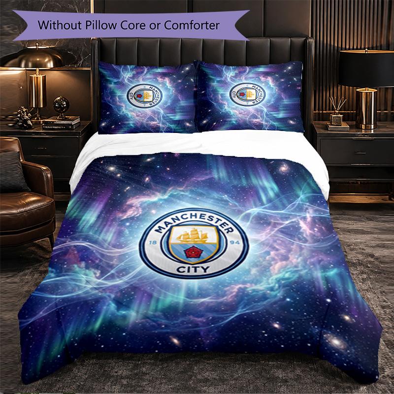 Manchester City Pattern 3 Pieces Bedding Set Soft Microfiber Duvet Cover with Pillow Cases for Bedroom