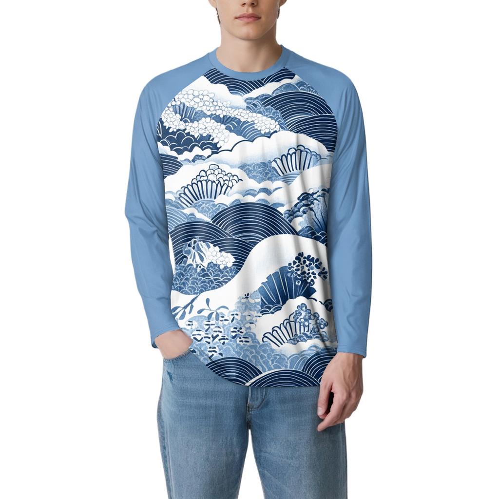 Men's Fashion Printed Raglan Long Sleeve Sports Top
