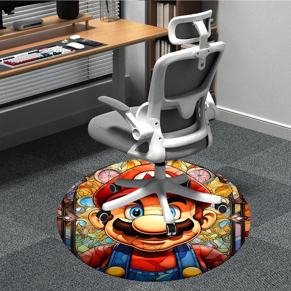 

1pc Mario StainedGlass Office Round Area Rug, Indoor Mat Suitable For Office, Under Office Chairs Bedroom Living Room Home Decor, Room Deco 80cm