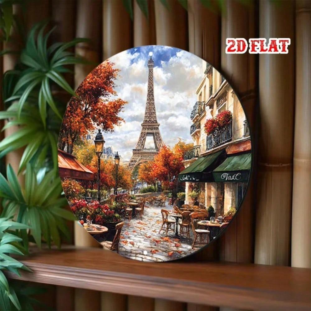 1pc Frameless Metal Wall Art Eiffel Tower Paris Autumn Bohemian Decor for Home Cafe Garage Room