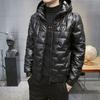 Warm Glossy Black Parkas Mens Thick Outwear Men's Clothings Winter Hooded Parkas Men Windbreaker Fashion Thermal Coats
