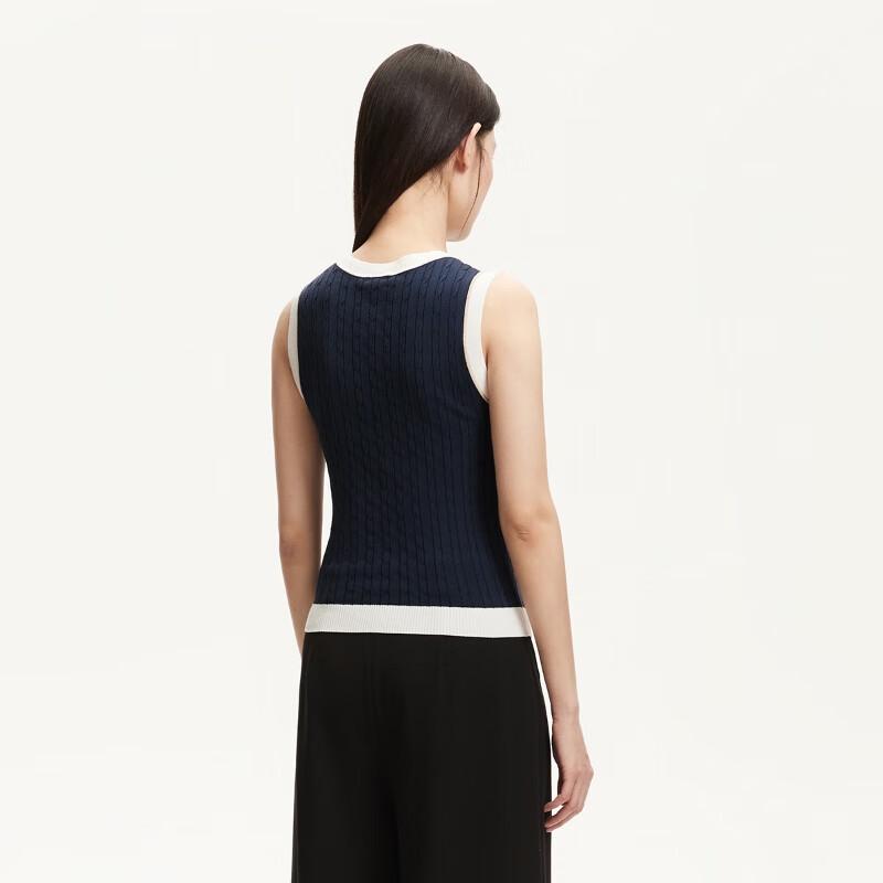 VEROMODA Women's Slim-Fit Sleeveless Knit Top with Twist Texture and Contrast Cuffs