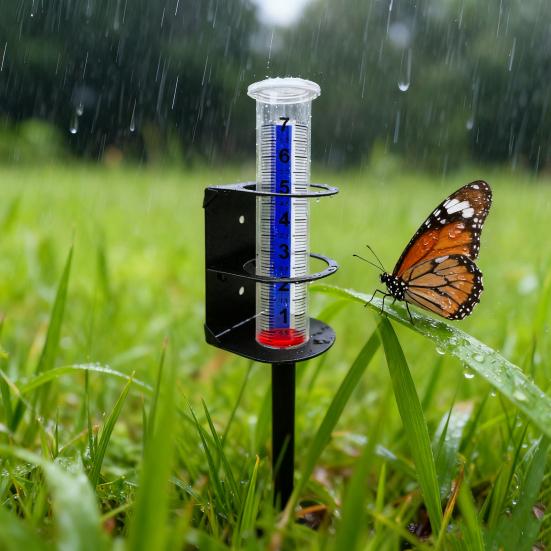 Outdoor Rain Gauge with Metal Stake Large Capacity Garden Lawn Yard Fence Patio Farm Water Rain Meter Tube with Mounting Rack