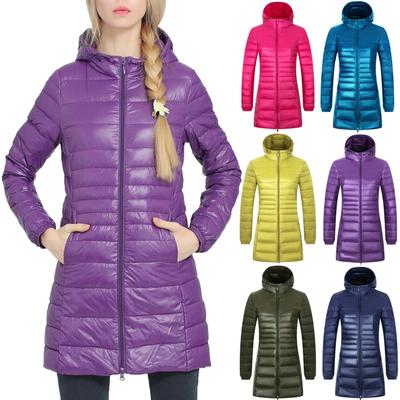 Women Fashion Casual Light Outerwear Solid Hooded Zippers Coat Down Jackets
