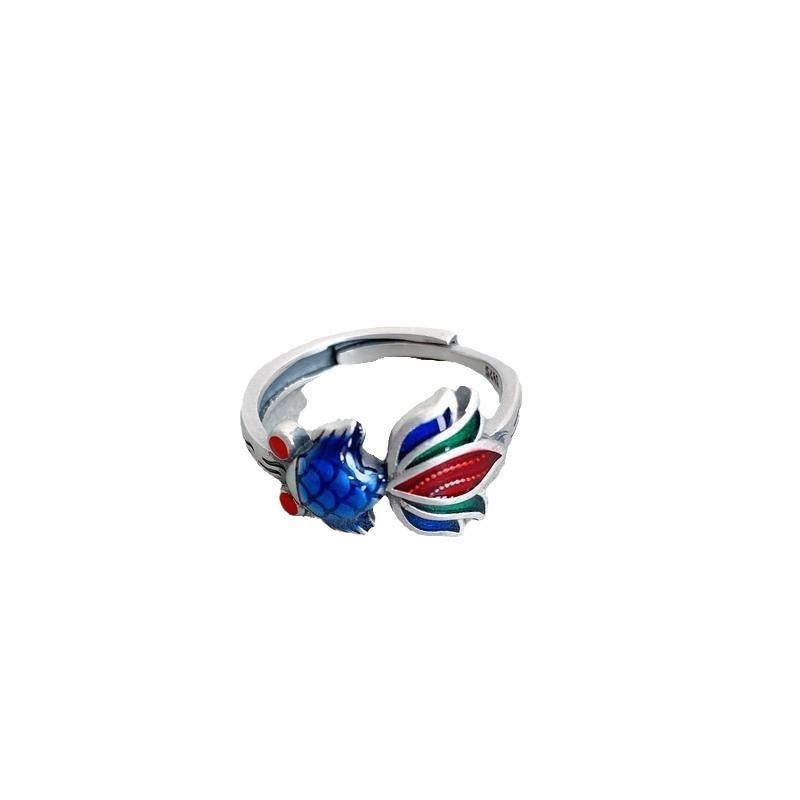 Chinese Style Goldfish Ring Female Ins Live Adjustable Small Fish Koi Enamel Retro