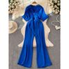 K-style High Waist Loose Pants Casual Straight-Leg Suit Collar