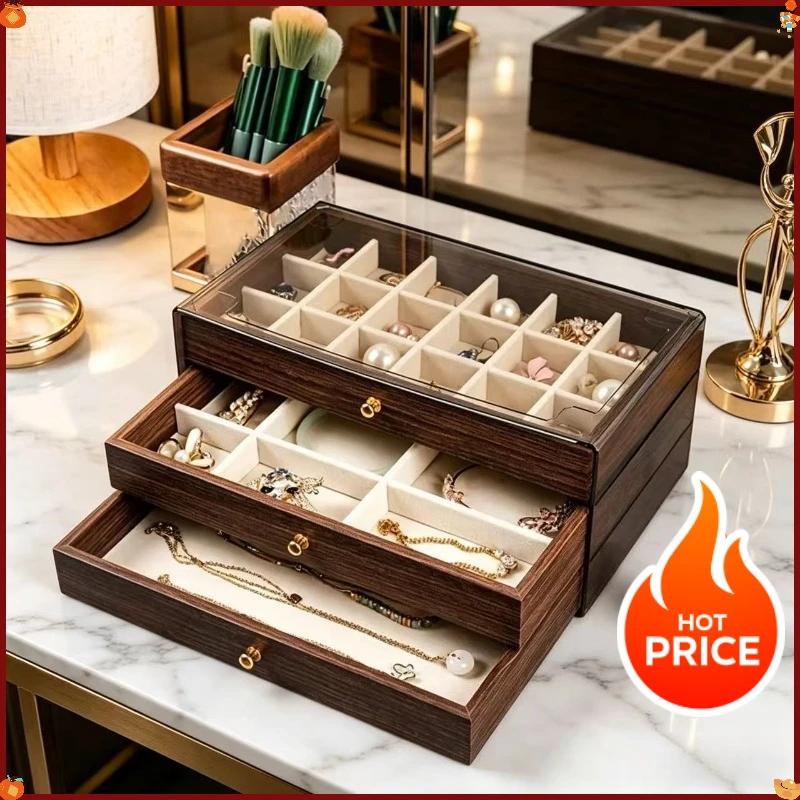 New Bestseller Multi-layer Wooden Jewelry Box Transparent Window Rings Necklace Jewelry Storage Case Organizer Bracelet Earrings