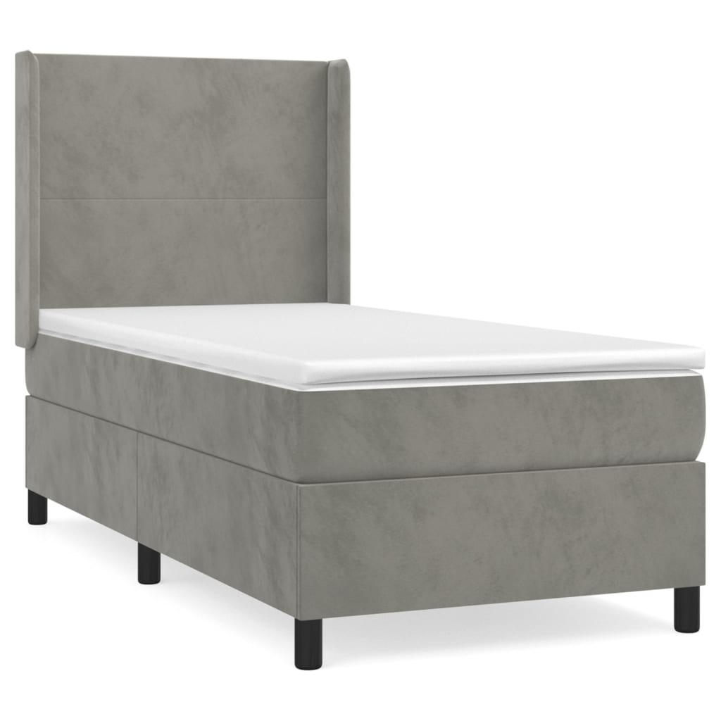Vidaxl Letto Continentale Con Materasso, Grigio Chiaro, Velluto, 90X190 Cm