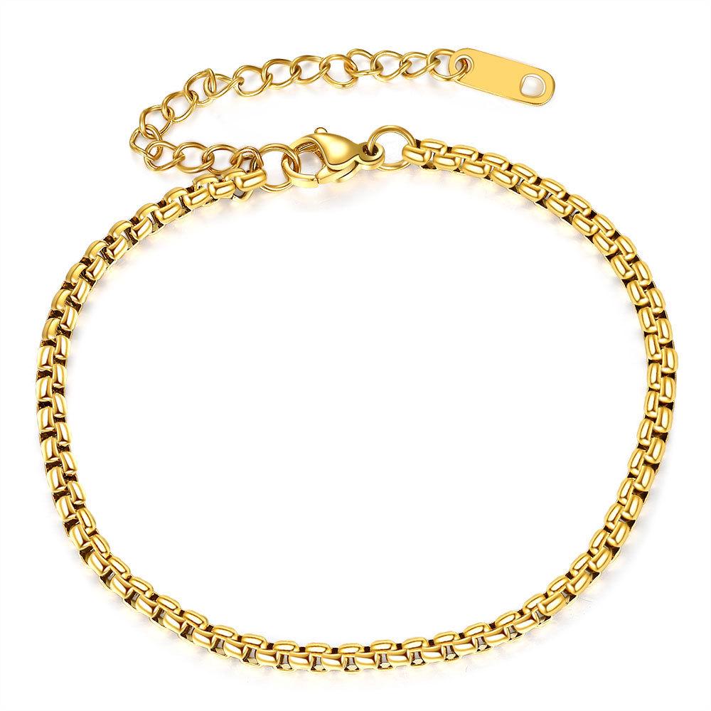 304 Stainless Steel Square Pearl Chain Bracelet, Trendy 3MM Titanium Steel Women s Gold Jewelry.