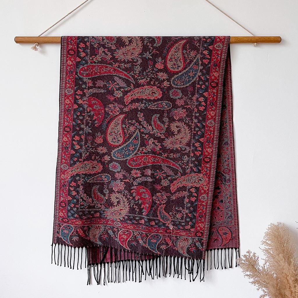 Women Autumn and Winter Popular Imitation Cashmere Scarves Ethnic Style Shawl Cloak Thickened Warm Coldproof Tassel Female Scarf