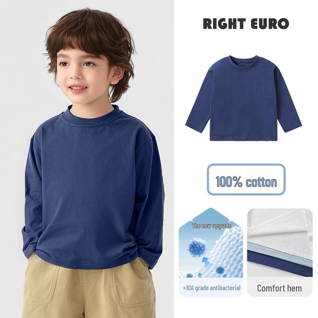 Europäisches Jungen Langarm T-Shirt aus reiner Baumwolle - Frühling/Herbst 2026 Trendiges Basisshirt für ältere Kinder.