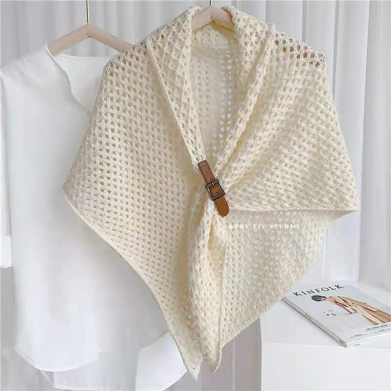 Korean Style Hollow Out Buckle Large Triangle Warm Decorative Scarf For Women