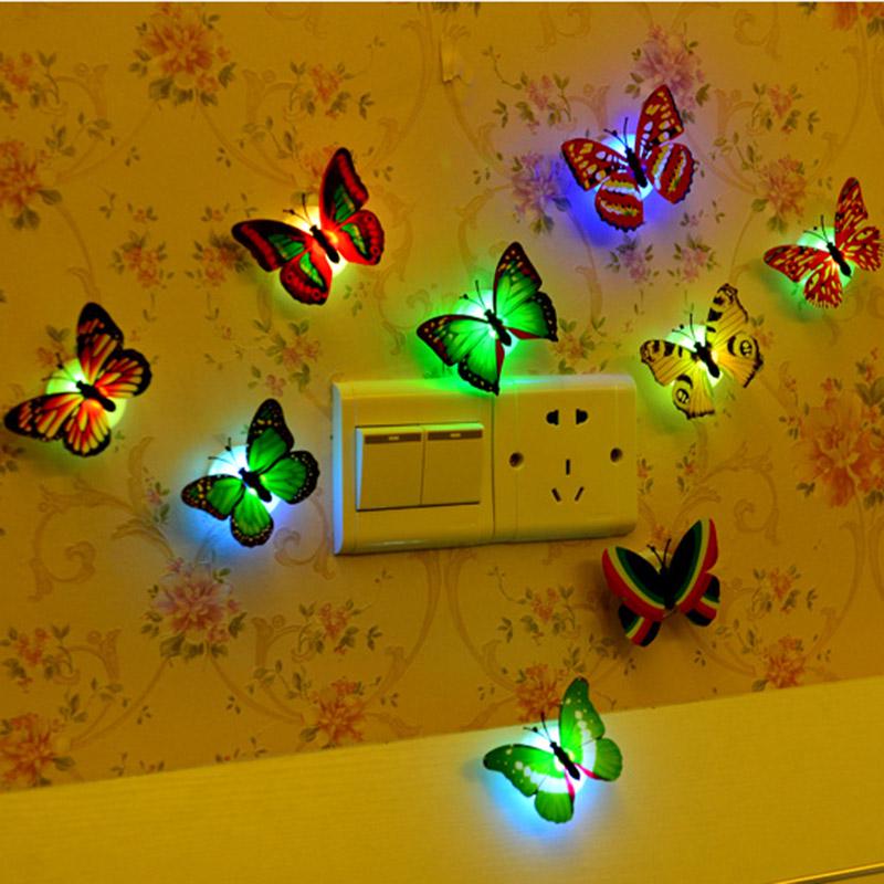 Random Color Plastic Toys LED Colorful Butterfly for Children Bedroom Night Light