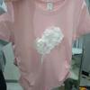 Summer Women Crew Neck 3D Floral Applique Ruched Gray T Shirt
