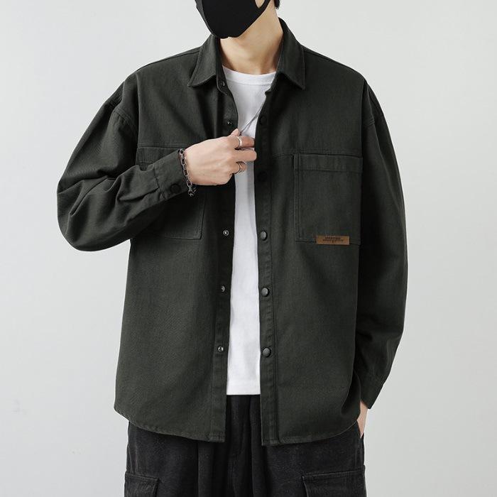Retro Workwear Long-sleeved Shirt Men's Spring and Summer Pure Cotton Casual Top Men's Cardigan Lining