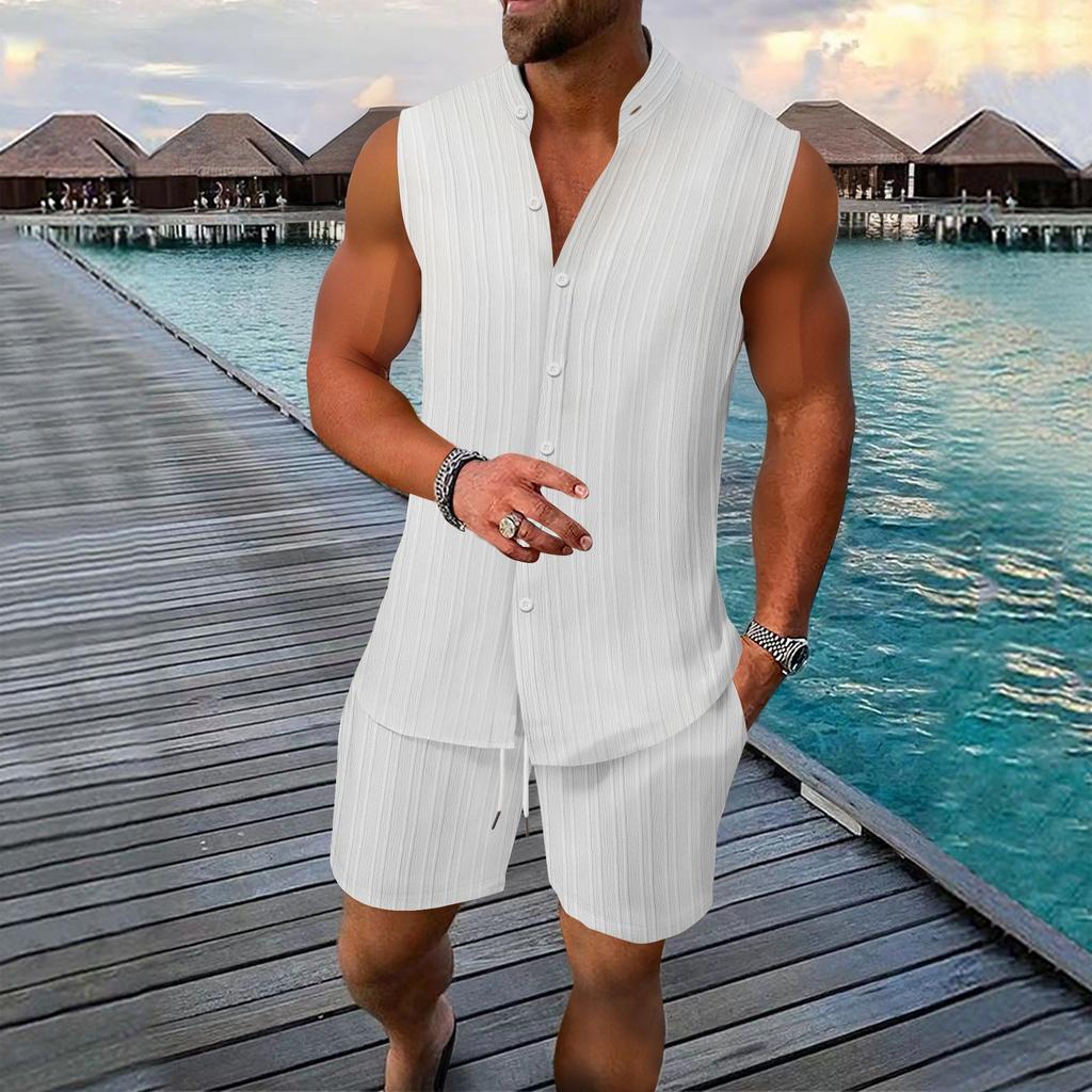 2025 New Summer Men's Vest Casual Loose Sleeveless Shorts Set