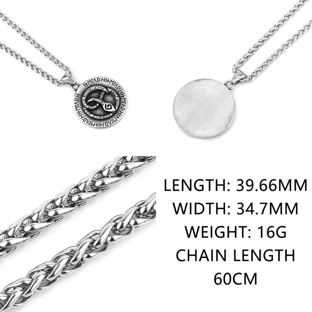 Vintage Vikings Ouroboros Necklace Men's Stainless Steel Nordic Snake Odin Rune Pendant Necklace Fashion Amulet Jewelry Gift