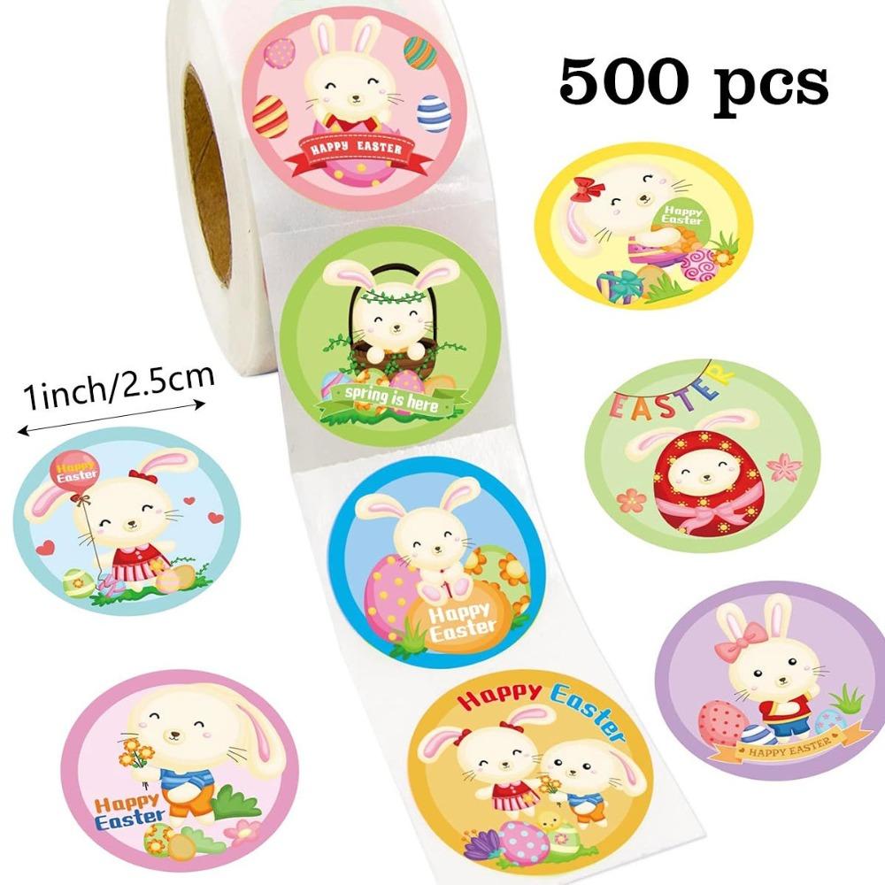 

Happy Easter Golden Paper Easter Stickers Round Shape Cartoon Design Bunny Stickers Self Adhesive Paper Stickers Gift
