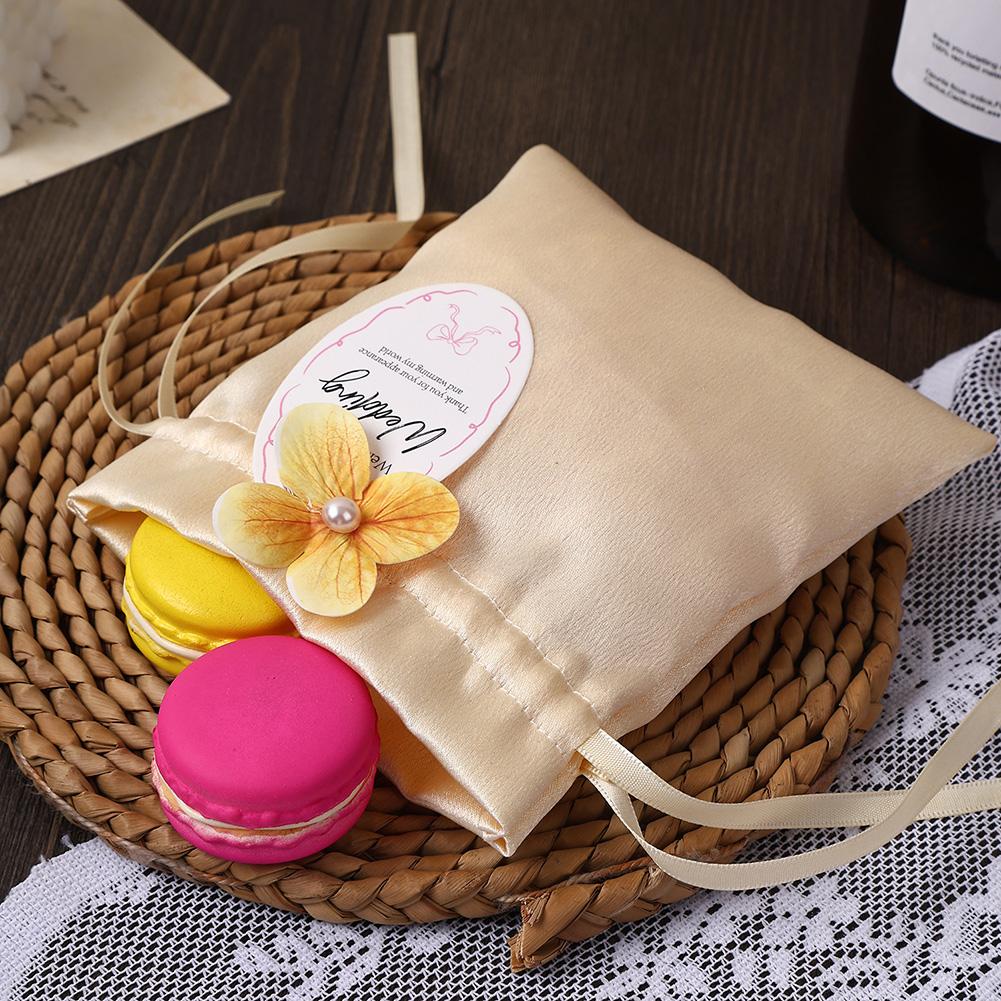 5pcs Exquisite Gift Bags,Solid-Color Satins Drawstring Bag,Flower Bridesmaid Present Candies Bag,Wedding Candies Box For Wedding