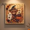 Handgemachtes Geschenk für Bastelfreunde 2 Stück Halloween Kunst mit Kunstperlen, Geisterkürbis Hexe Krähe Malerei DIY Funkelndes Perlen-Set Kit, 3D Totenkopf