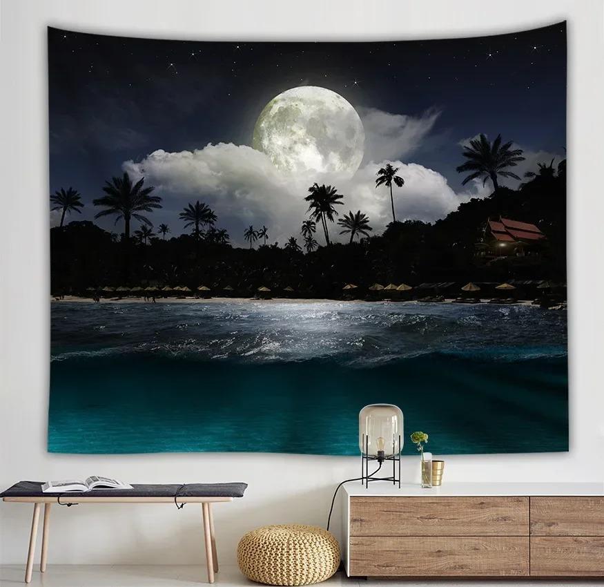 Sea Moon Sunshine Wall Hanging Tapestry Suitable For Bedroom Living Room Bohemian Style Home Aesthetic Room Decoration