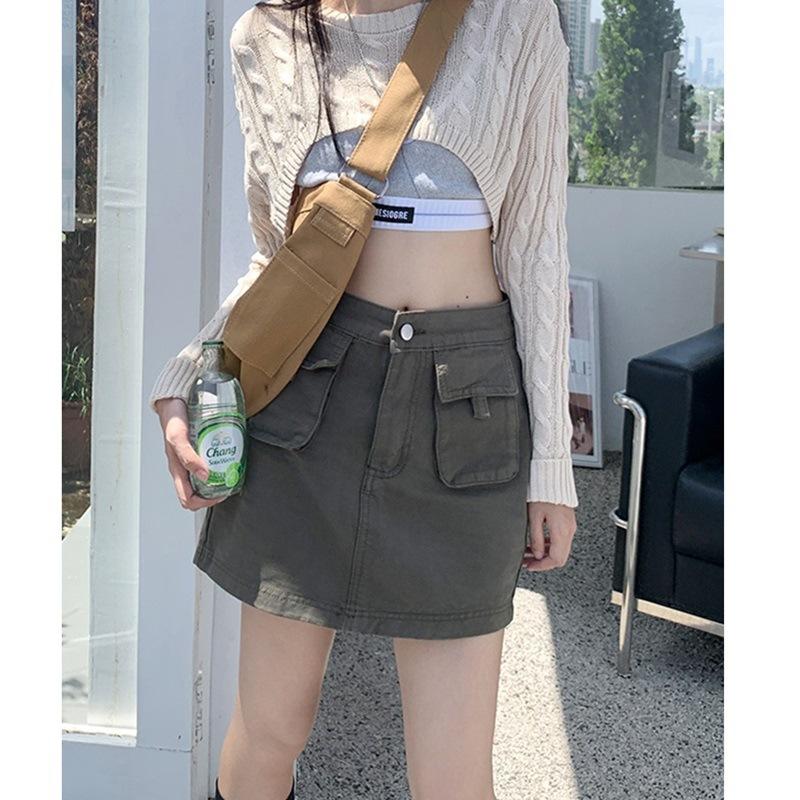 

Летняя крутая красивая юбка-инструмент, юбки Spice Girl, женская сексуальная юбка с высокой талией и бедрами, короткая юбка с карманом и молнией A-Word XL армия зеленый