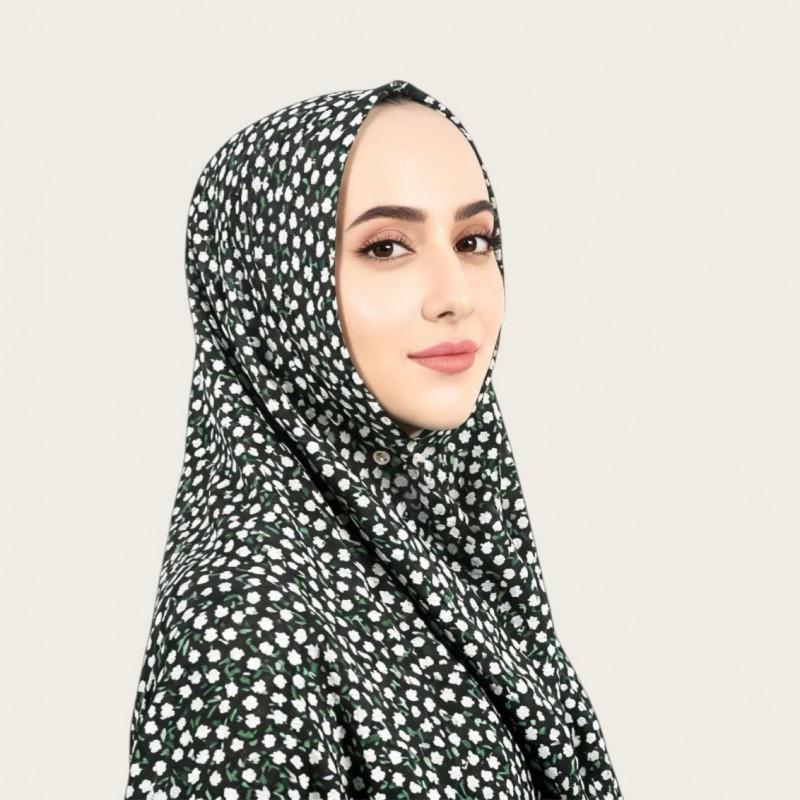 Premium Soft Velvet-Feel Stretch Cotton Square Scarf Digital Print Floral All Season UV Protection