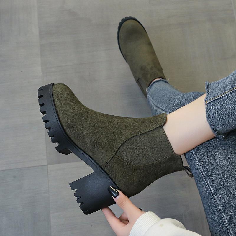 Fashion 2025 Winter Chunky Heels  Women Fashion Stretch Fabric Ankle Boots Shoes Classical Femeal Woman Boats Size 35-41